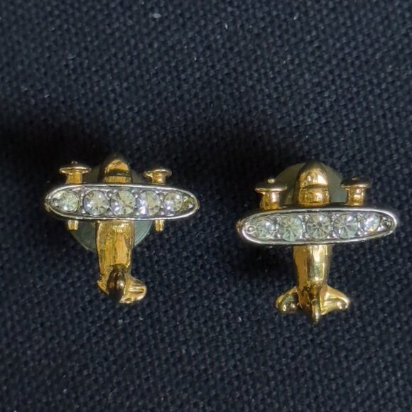 Gold-Tone Airplane Shaped Rhinestone Post Earrings Women'S - Picture 2 of 9